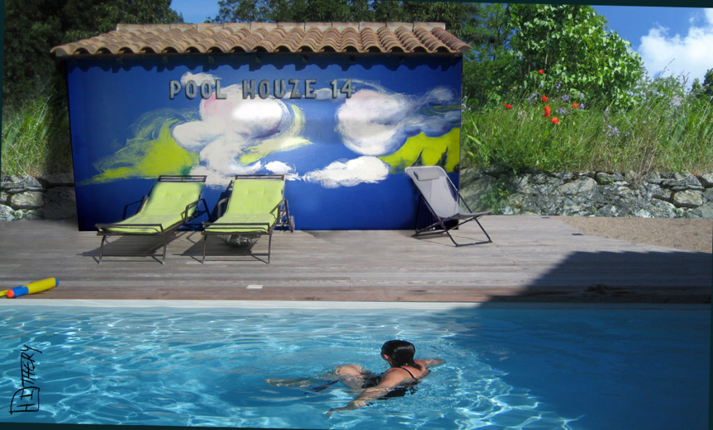 aménagement pool house avec fresque